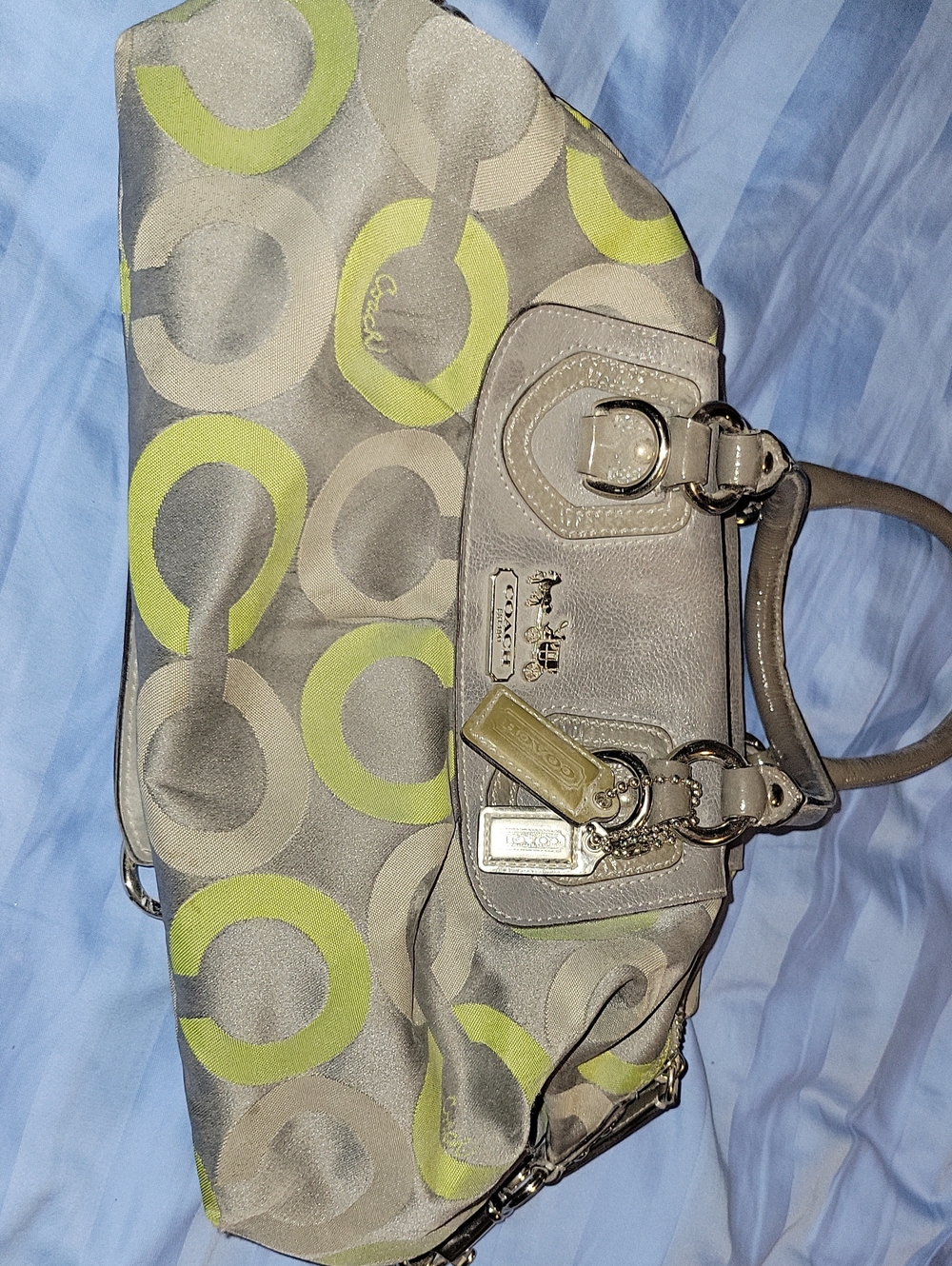 Coach Lime & Gray Signature Circle Shoulder Bag